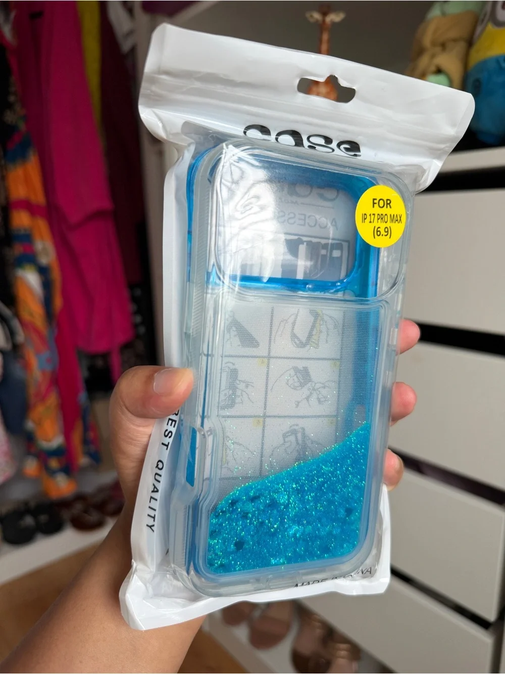 Blue Glitter Shock-Absorbent Phone Case with Clear Bumper 17 pro max